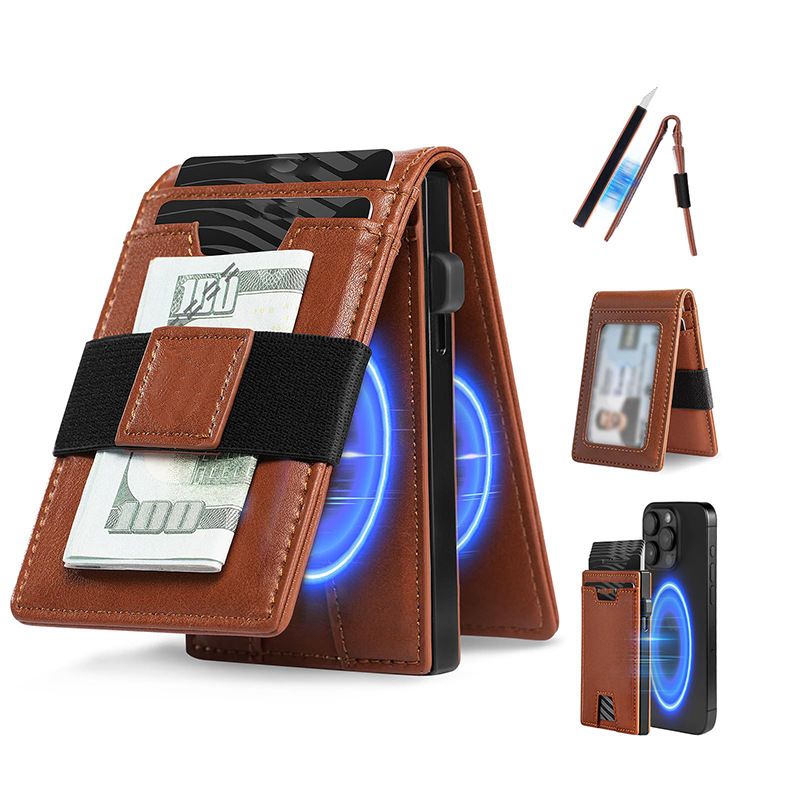 Card Holder Purse Wallets Anti-degaussing Card Bag Men's Advanced Sense Multi-functional Mobile Phone Magnetic Clamshell Card Bag_voghion.com