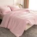 Pink Solid Color Breathable Queen Size Comforter Sets, All-Season Down-Alternative 3-Piece Bedding Set_voghion.com