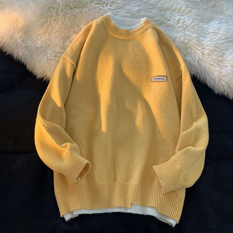 Herrkläder Trendigt märke Tvådelad vit tröja Trendig lös tröja i lat stil _voghion.com