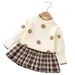 JINYONG New 2025 Girls Knitted Sweater Suit Skirt Baby Girl Round Neck Small Flower Plaid Skirt Suit_voghion.com