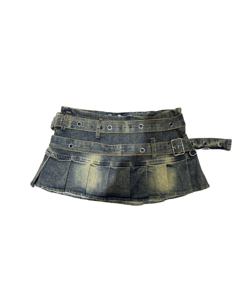 Women's Clothing Retro Vintage Hot Girl Design Rivet Denim Short Skirt_voghion.com