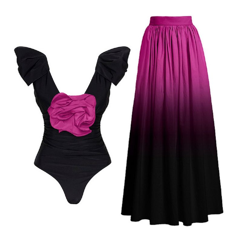 Costume da bagno intero floreale con scollo a V profondo per donna_voghion.com