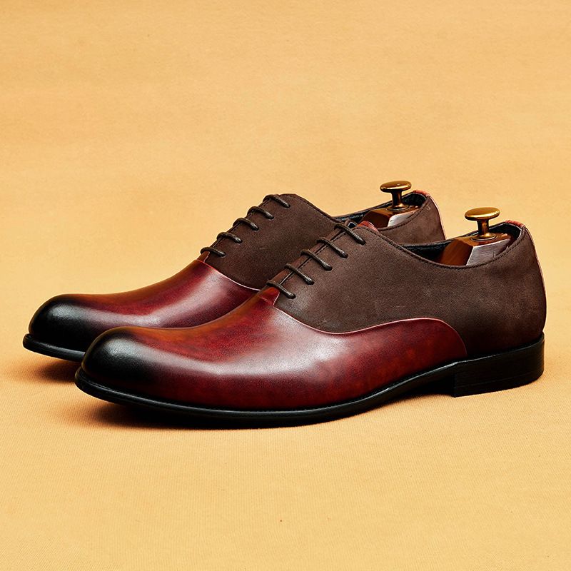 Men's leather shoes Leather match leather business shoes Dress shoes Retro men's shoes_voghion.com