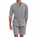 Purchase by Size Chart Men's summer two-piece polyester button up shirt long sleeved shorts cardigan simple casual beach outfit_voghion.com