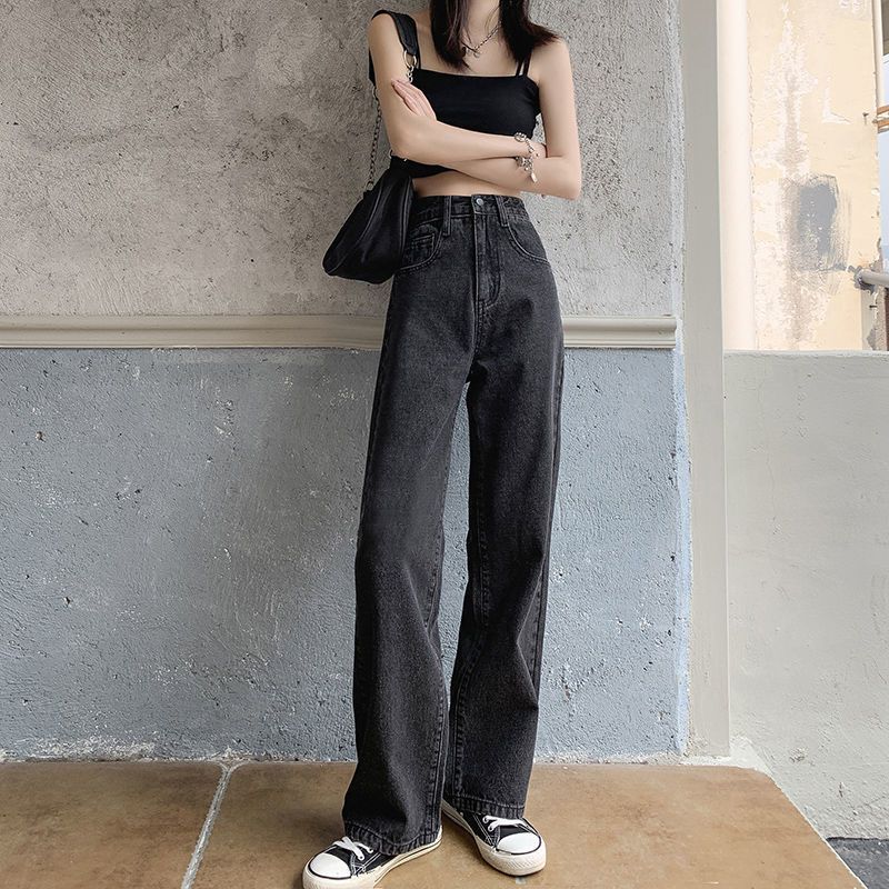 Jeans für Damen, gerades Bein, locker sitzend, neue Herbst-Winter-Jeans mit hoher Taille, schmal und vielseitig, Studentin mit weitem Bein_voghion.com
