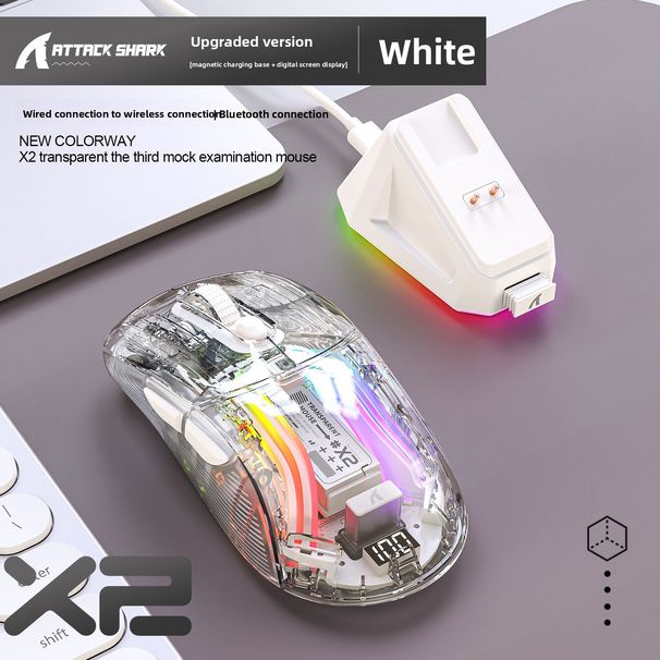 Attack Shark X2PRORGB Luminous Bezprzewodowa mysz gamingowa Bluetooth z trzema trybami i przezroczystym ekranem_voghion.com