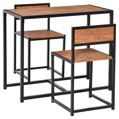 HOMCOM 3-Piece Industrial Dining Table Set For 2, Kitchen Table And Chairs, Dining Room Sets For Small Spaces_voghion.com