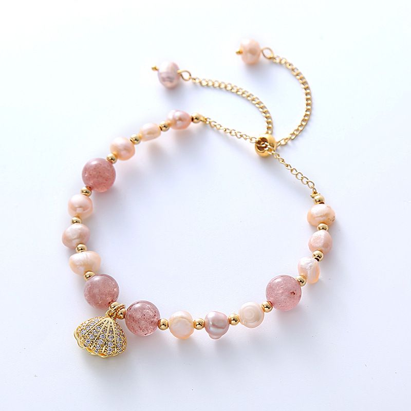 Braccialetto di perle naturali d'acqua dolce con conchiglia, design semplice coreano, gioielli di moda con perline di personalità_voghion.com