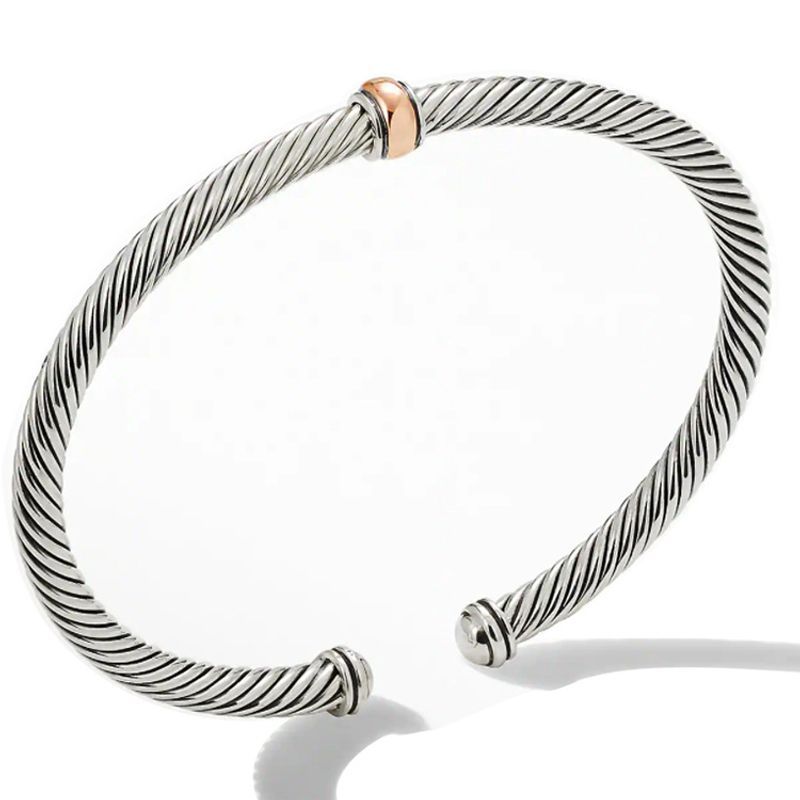 Bracciale aperto bicolore in corda di acciaio inossidabile al titanio_voghion.com