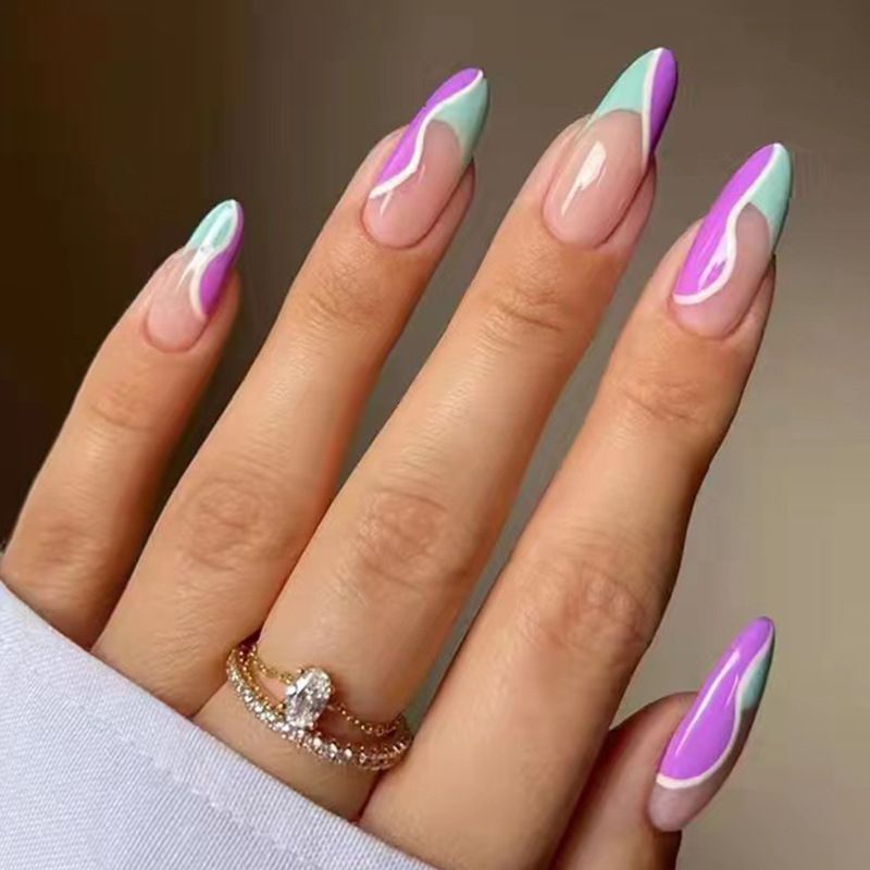 24 pezzi falsi di mandorla unghie indossabili francesi unghie finte copertura completa punte per unghie stampa su unghie finte ongles/накла_voghion.com