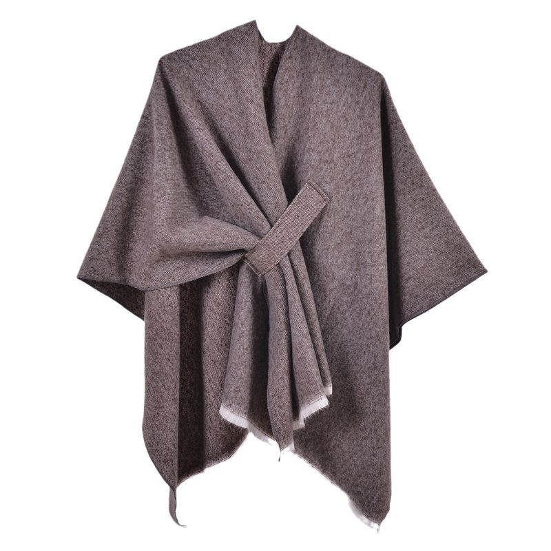 K New Women's Warm Cloak Simple Double-sided Solid Color Split Outerwear Shawl_voghion.com