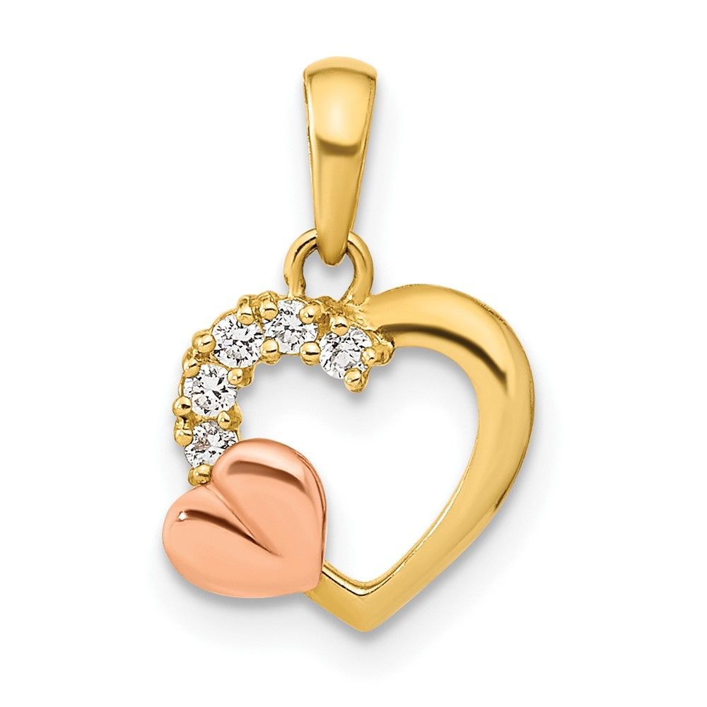 14K Two-tone Open Heart CZ Pendant_voghion.com