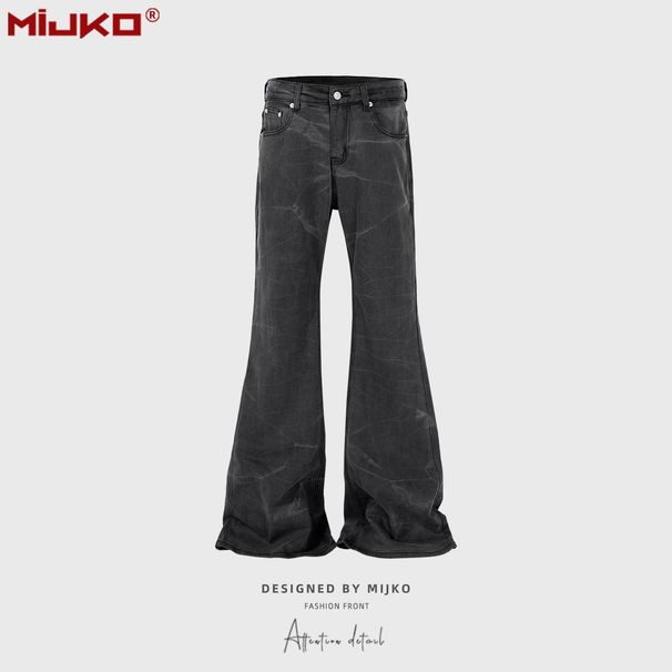 erkek ve kadın yıkanmış eskitilmiş pantolonlar, erkekler ve kadınlar için aynı tarz, cadde dokusu çift su dalgalı çizme kot pantolon_voghion.com