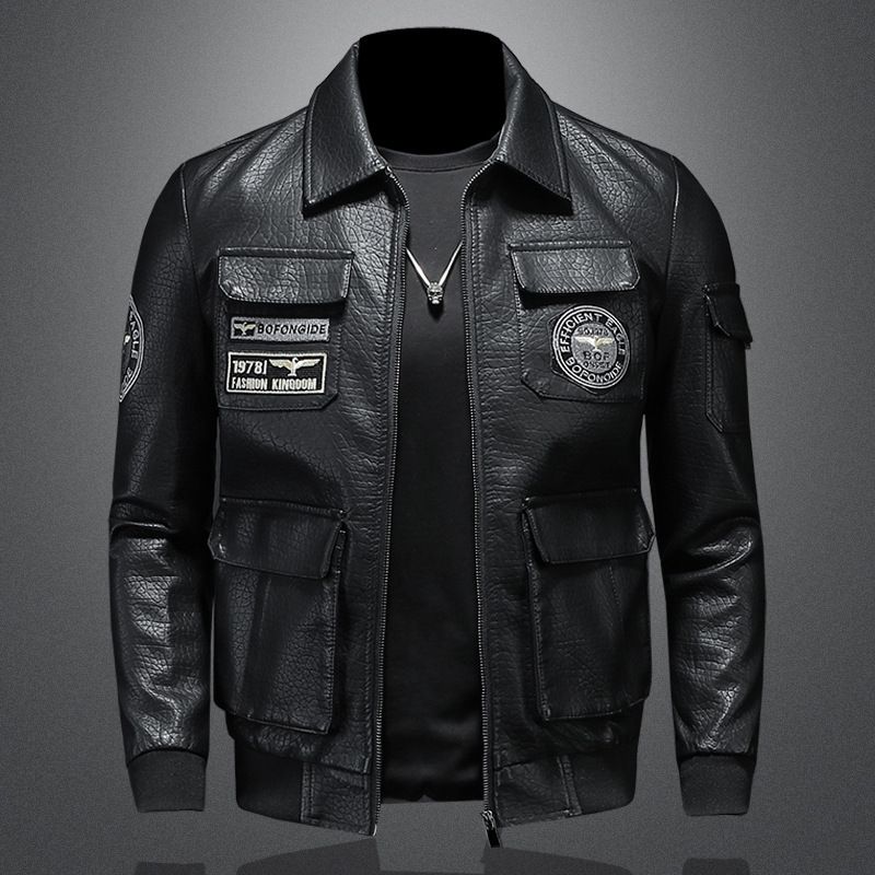 Men's Clothing Jacket Casual Leather Men's Biker Jacket Slim PU Leather Jacket With Lapel_voghion.com