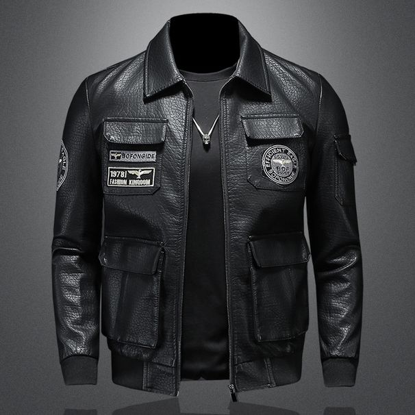 Men's Clothing Jacket Casual Leather Men's Biker Jacket Slim PU Leather Jacket With Lapel_voghion.com
