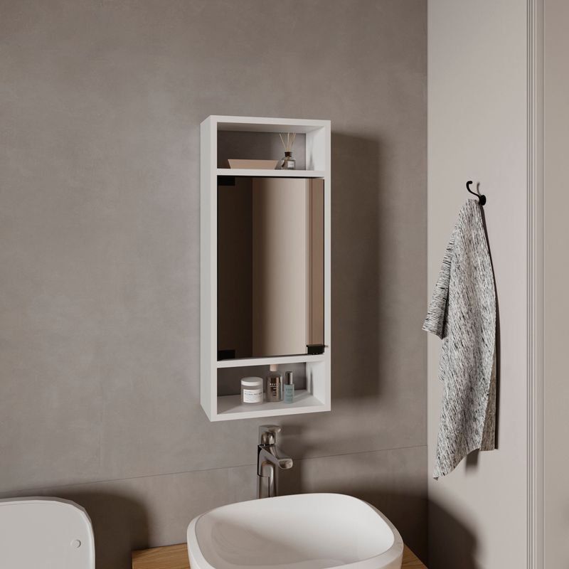 Uros Wall-Mounted Mirror Medicine Cabinet With One Door And Interior Storage Shelves, White_voghion.com