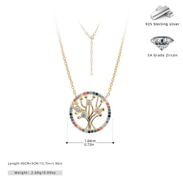 Collana con ciondolo a forma di albero della vita, elegante e minimalista, in argento Sterling S925, con zirconi colorati, da donna, con catena a clavicola di lusso e luce a strati._voghion.com