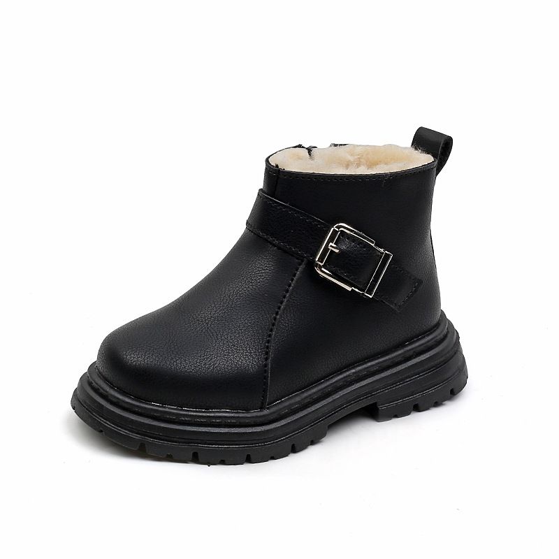 Pantofi pentru copii de iarnă din catifea la modă britanică, cizme scurte, băieți și fete, cizme calde din bumbac cu talpă moale și cataramă_voghion.com