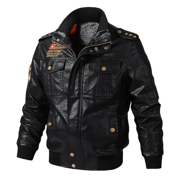 Lose Herren-Lederjacke mit mehreren Taschen in Übergröße, lässige waschbare Motorrad-PU-Lederjacke_voghion.com