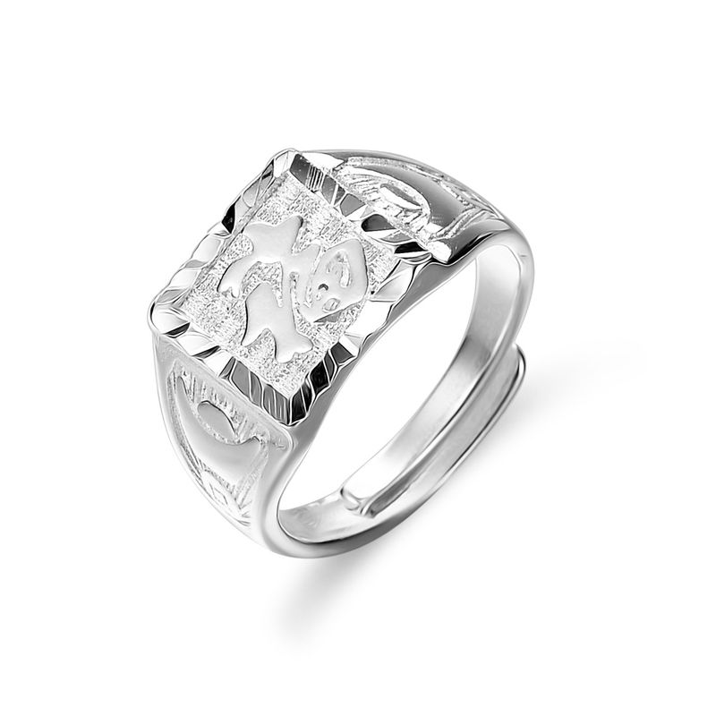 Fortune Large White Copper Plated Wealth Dragon Ring Men's Hair Character Silver Jewelry Birthday Gift_voghion.com