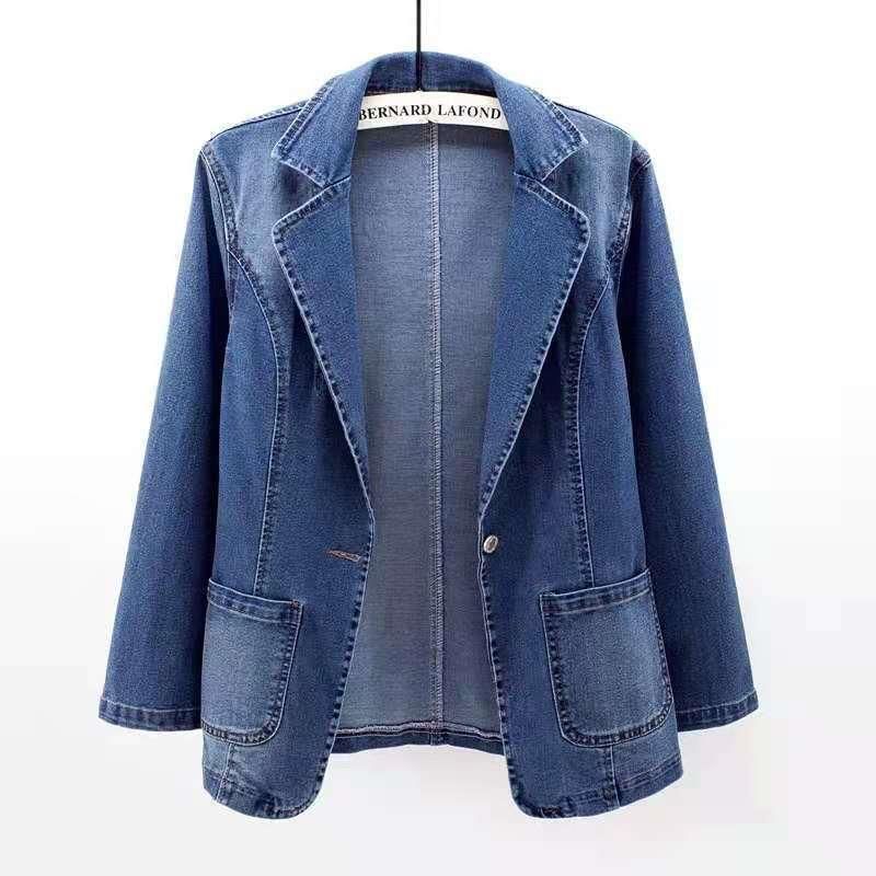 ​​Damen Slim Fit Jeans-Blazerjacke mit Revers, Einzelknopf, offener Vorderseite, lässiger Frühlings- und Herbstmantel​​_voghion.com