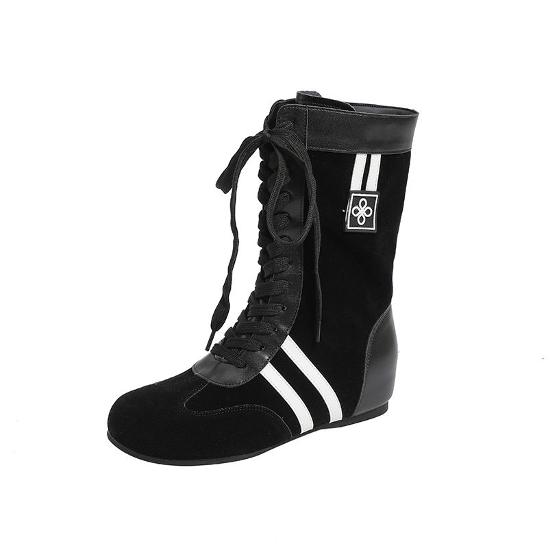 Botas de boxeo para mujer, versión de piel de vaca, con aumento de altura, planas, informales, deportivas, de estatura pequeña, con cordones, estilo Martin, de Bir Kenstock_voghion.com