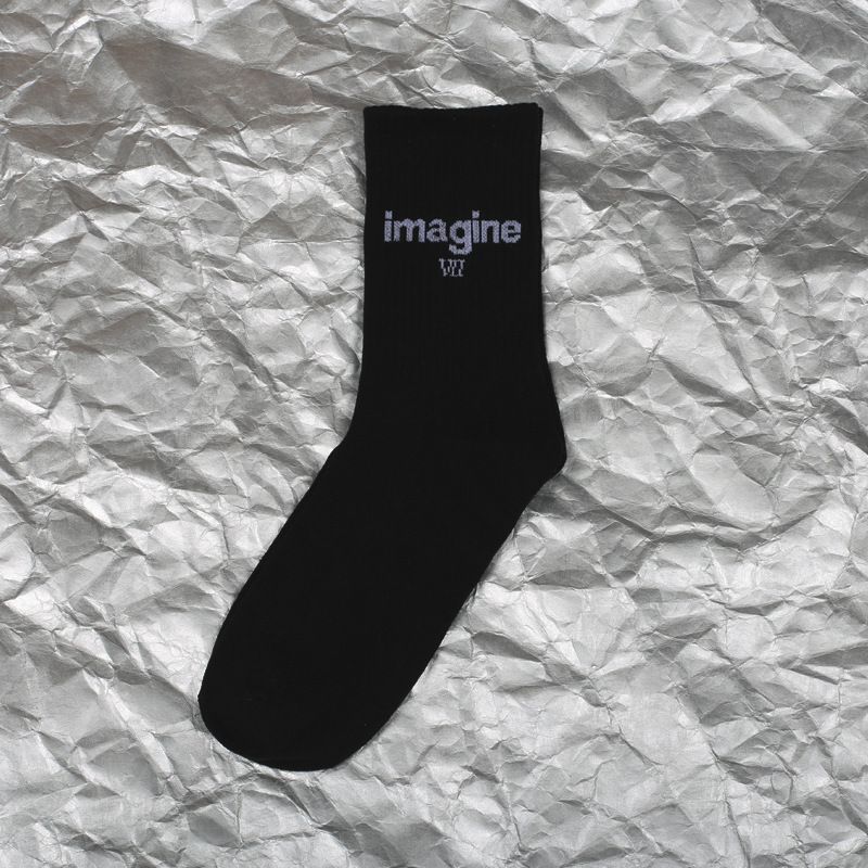 2025d Koreaanse eenvoudige Imagine Letter Unisex katoenen koppelstijl trendy merksokken voor dames_voghion.com