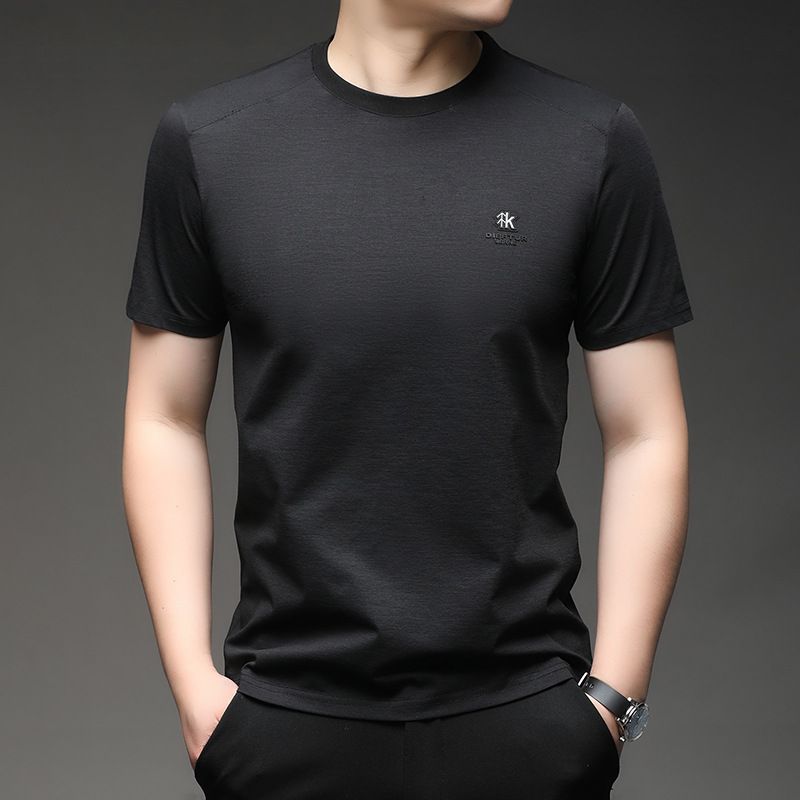 Maglietta da uomo in cotone di bambù, a maniche corte, casual, con scollo rotondo, estiva, traspirante_voghion.com