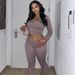 Women's Clothing spring new long sleeved lace V neck short top high waist trousers casual home suit _voghion.com