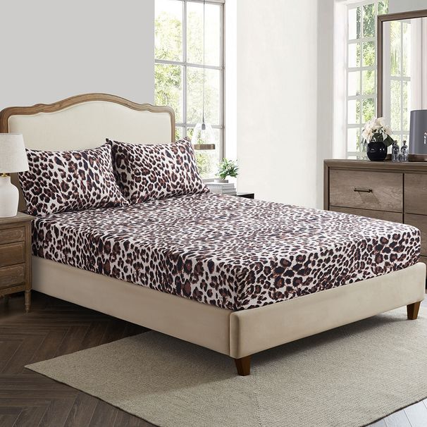 Coprimaterasso con stampa leopardata marrone, coprimaterasso in poliestere delicato sulla pelle, lenzuolo con angoli, coprimaterasso_voghion.com