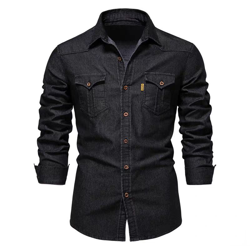 Herrenbekleidung Trend New Denim Bügelfreies Hemd Lässiges einfarbiges Langarmhemd_voghion.com