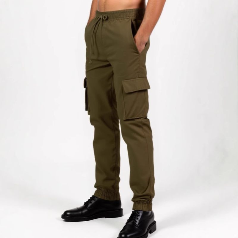 Pantaloni da jogging casual multitasche con risvolto, tinta unita, da uomo, nuovi, per la primavera e l'autunno_voghion.com