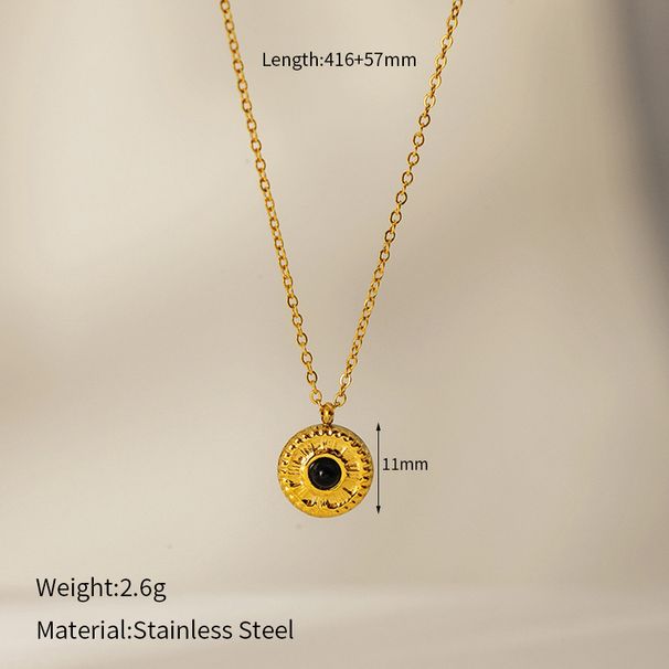 French Retro Sunflower Natural Stone Pendant Necklace Female Fashion Simple O Shaped Chain Gold Plated Stainless Steel Clavicle Chain_voghion.com
