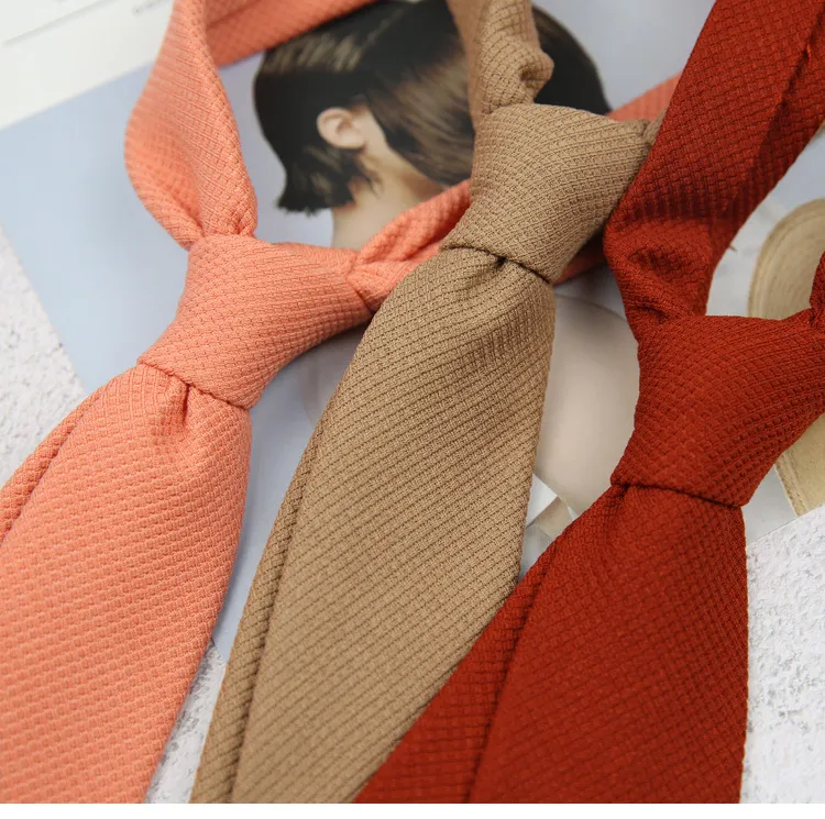 Women's Ties & Handkerchiefs blue solid color burgundy yellow black orange knitted cotton niche Japanese casual tie clothing accessories_voghion.com