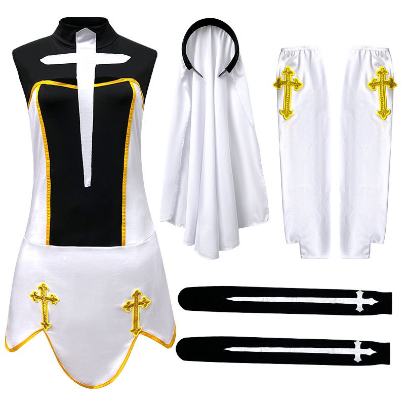 Halloweenkostüm GA, Uniformen, Rollenspiele, Nonnenkostüm, schwarz-weiße Damenbekleidung, Bühnenauftritt_voghion.com