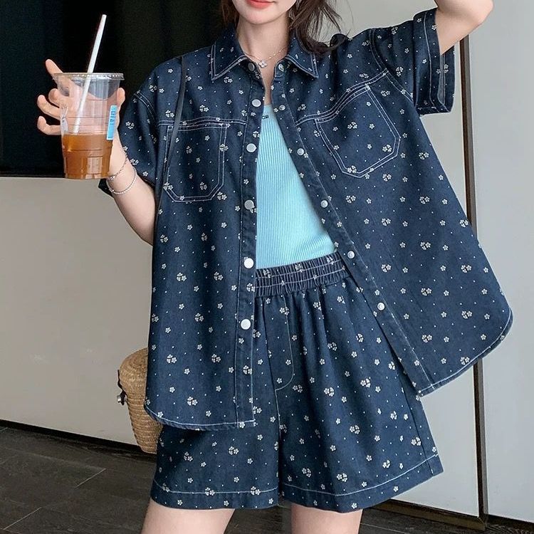2025 Fashion Lazy Spring Summer New Shorts Denim Two-Piece Set Casual Outfit Petite Stylish Age-Reducing_voghion.com