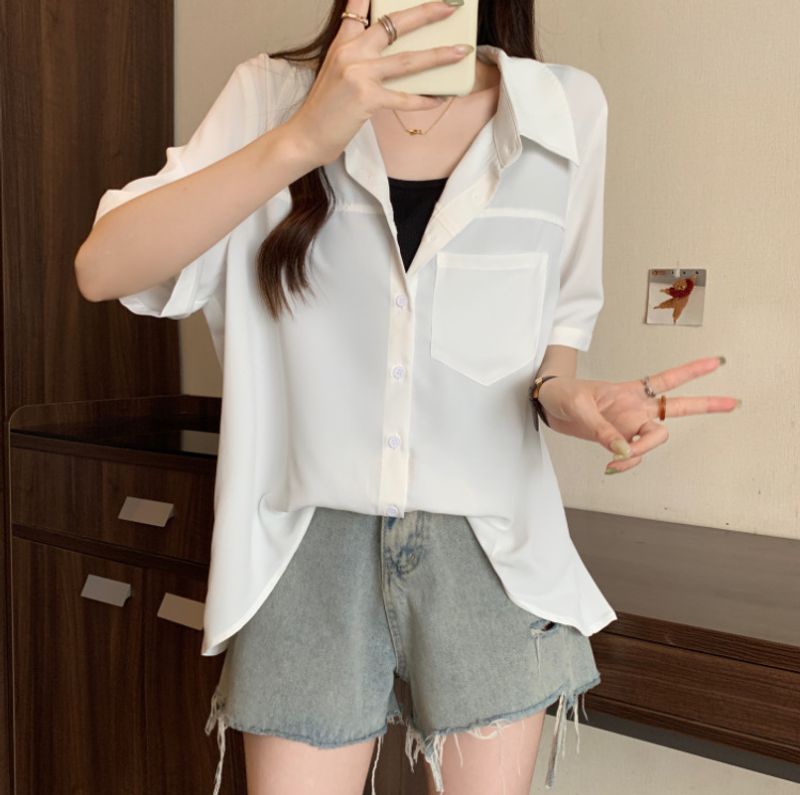 Women's Clothing Large Size Fat Mm Summer Short Sleeved Tops Solid Color Temperament Two Piece Belly Covering And Age Reducing Casual Shirts For Women_voghion.com