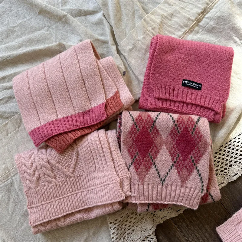 Écharpes pour enfants fille rose douce princesse vent étendu écharpe chaude hiver hiver écharpe d'hiver_voghion.com