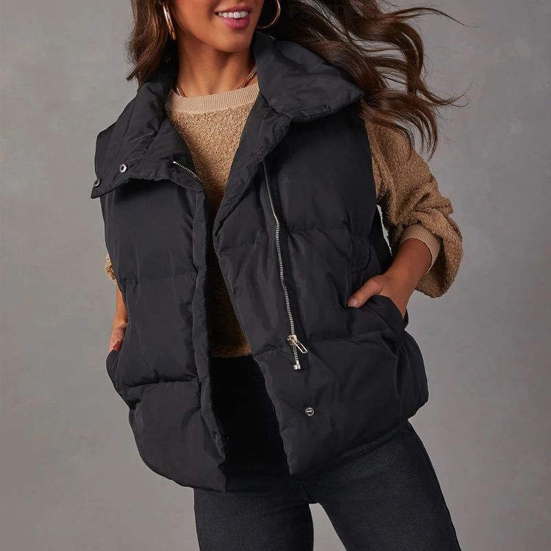 Damen-Weste aus Baumwolle, Stehkragen, ärmellos, lässig, neue Weste, Jacke für Damen_voghion.com