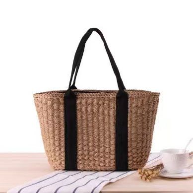 Retro-Stil einfache Stroh gewebte Tasche handgewebte große Kapazität Einzel-Schulter Hand tragen Doppelzweck Damentasche_voghion.com