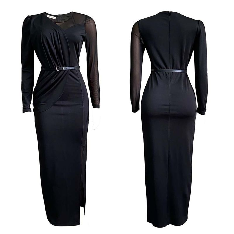 Damen-Mesh-Spleißkleid, langes Rockkleid_voghion.com