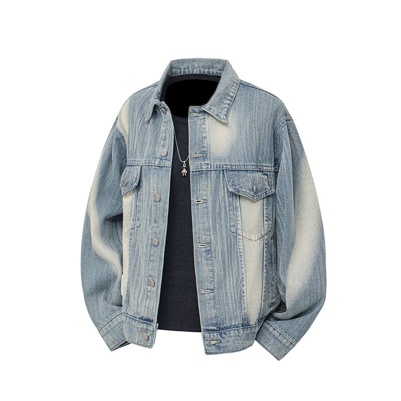 Giacca in denim lavato Niche da uomo, stile retrò, stile High Street americano, da lavoro, primavera e autunno_voghion.com