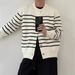 Premium Striped Knit Cardigan - Oversized Style Open Front Sweater For Men, Cozy Winter Layering Essential Cardigans_voghion.com