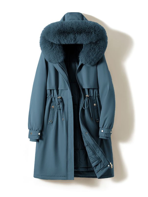 Parka feminina com forro removível - Jaqueta longa e acolchoada com ajuste fino e cinto, agasalho de inverno com capuz (preto/branco/marrom)_voghion.com