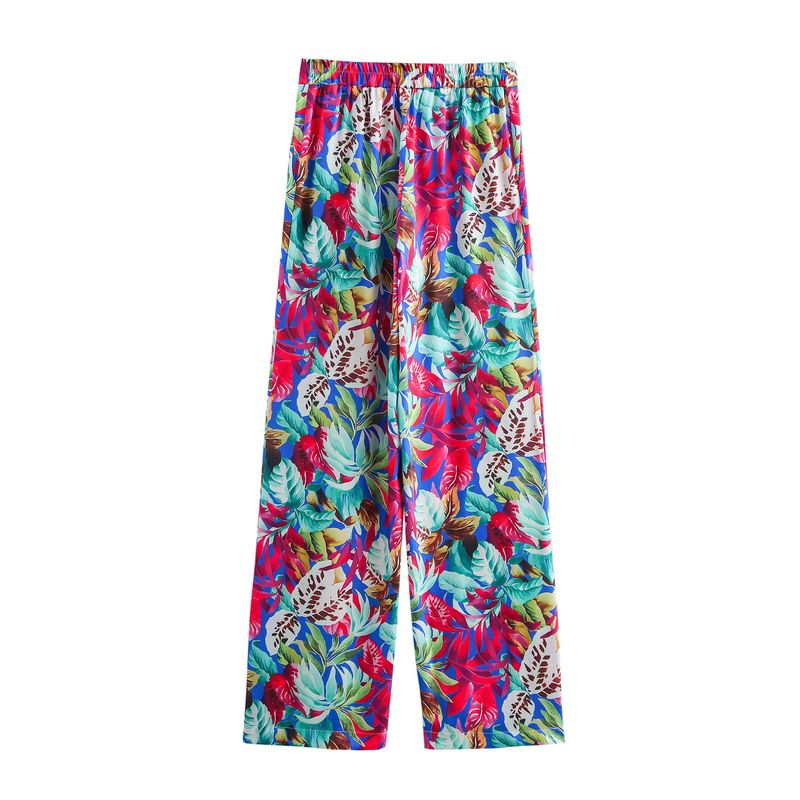 2024 herbst Neue frauen Set Tropical Print Blazer Homewear Ärmel Lange Hosen Floral_voghion.com