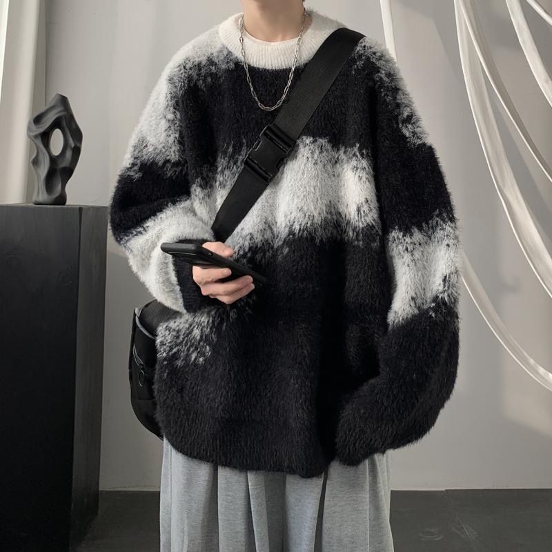 American Mohair Trendy Brand Boys Sweater Fashionable Winter Tie-dye New Sweater Jacket Lazy Loose Knitted Sweater_voghion.com