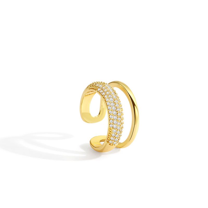 Women's Jewelry Exaggerated Double Layer Zircon Ring Ins Niche Simple Circle Opening Metal Full Diamond Ring_voghion.com
