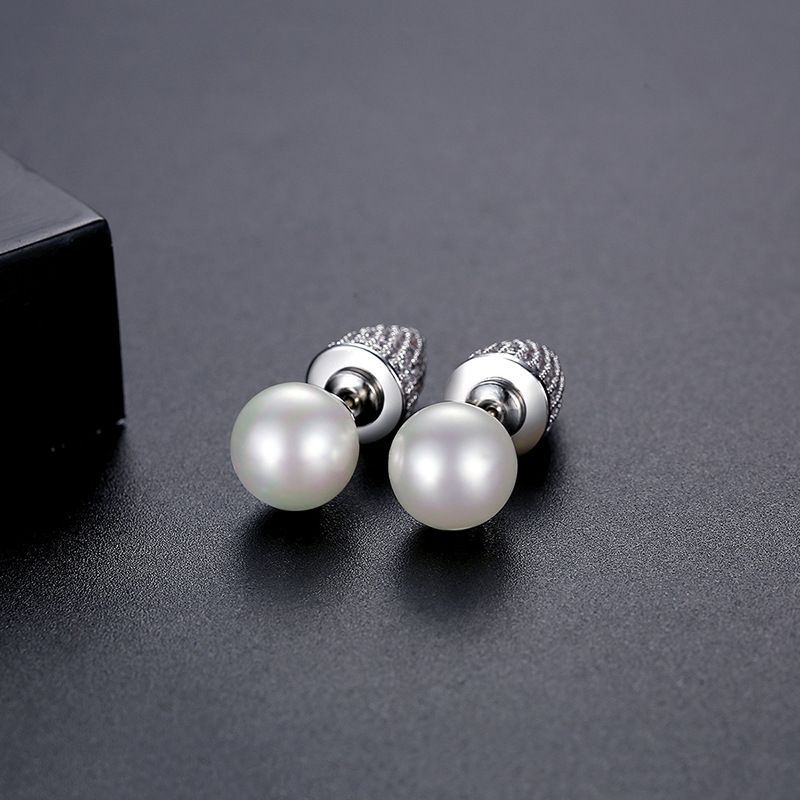 Eleganti orecchini a bottone con perle e zirconi AAA e perle di conchiglia, orecchini a perno in argento S925 con perle di conchiglia e orecchini ad ago in argento S925_voghion.com