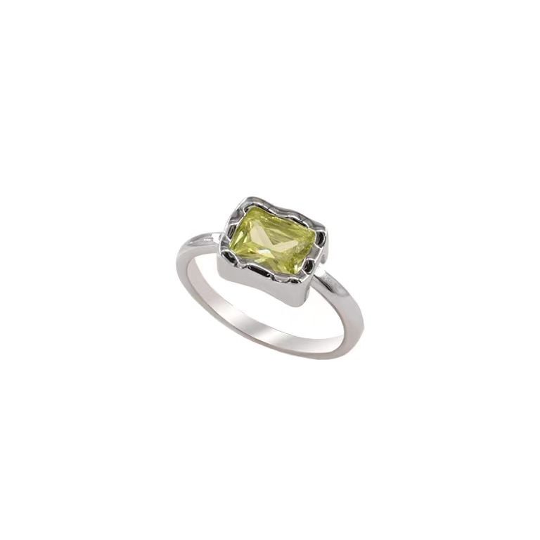 Adjustable opening, Korean niche design, green grape square diamond ring, women's fashion personality, temperament,_voghion.com
