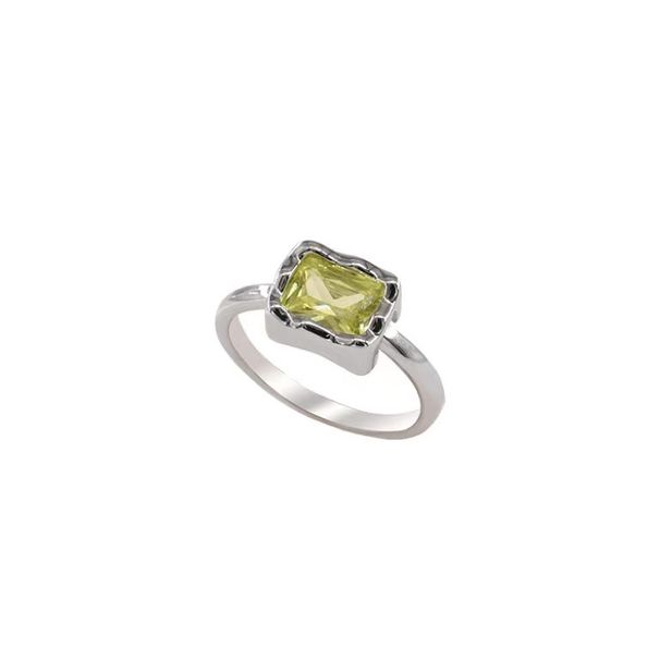 Adjustable opening, Korean niche design, green grape square diamond ring, women's fashion personality, temperament,_voghion.com